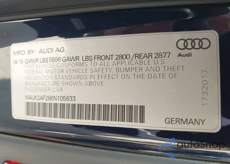 2019 Audi A6 Premium z USA, uszkodzony, nr VIN WAUK2AF28KN105633